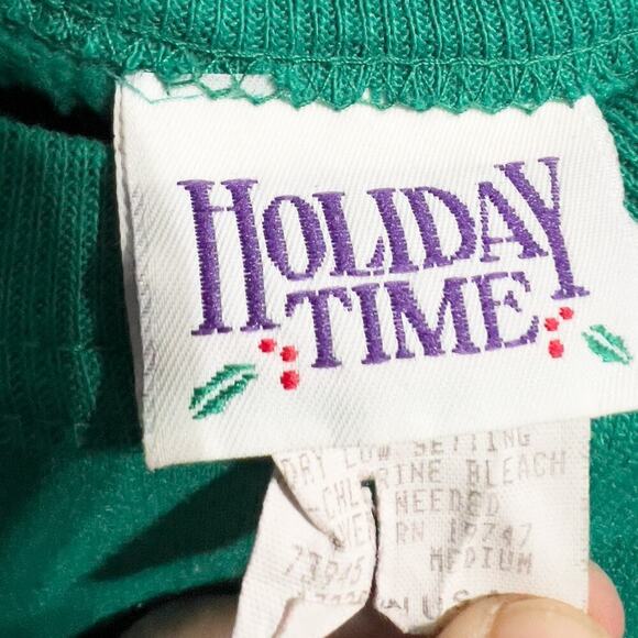 Vintage Holiday Time Sweatshirt Womens Medium Crew Green Christmas Ugly Santa - Picture 7 of 7